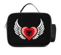 KWQDOZF Borsa porta pranzo portatile con contenitore termico a prova di perdite, con bandiera albanese e cuore.