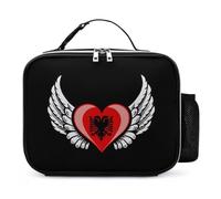 KWQDOZF Borsa porta pranzo portatile con cuore e bandiera albanese, riutilizzabile, isolata, a prova di perdite, per lavoro e picnic