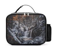 KWQDOZF Borsa porta pranzo portatile con motivo a cascata, inverno, boschi e montagne, riutilizzabile, isolata, a prova di perdite, per lavoro, picnic