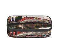 KWQDOZF Bridge Sunset River Landscape Borsa per penne per cancelleria con scomparto durevole di grande capacità, astuccio per matite
