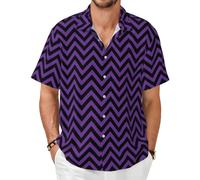 KWQDOZF Camicia da Uomo a Maniche Corte con Righe Ondulate Gialle e Nere, Stile Hawaiano Casual con Risvolto e Bottoni, Ideale per Le Vacanze al Mare.