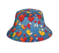 KWQDOZF Cappello da Pescatore Reversibile con Motivo a Cuore con Pezzi del Puzzle per la consapevolezza dell'autismo - Copricapo di Protezione Unisex per Il Campeggio e Le attività all'aperto