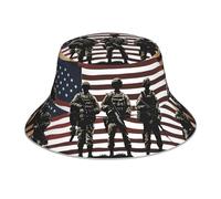 KWQDOZF Cappello da Pescatore Reversibile con Motivo Patriottico del Memorial Day dei Soldati Militari statunitensi - Copricapo di Protezione Unisex per Il Campeggio e Le attività all'aperto