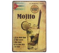 KWQDOZF Cartello in metallo retrò da parete per bar e pub, La Habana Cuba Mojito Drink, 8x12 pollici