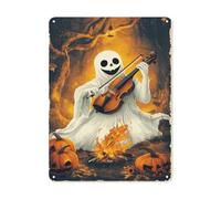 KWQDOZF Cartello in metallo vintage con scritta Fantasma che suona il violino, decorazione da parete per Halloween, per casa, ufficio, club, bar, bagno, regali di compleanno per le feste. 12x17