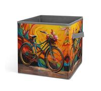 KWQDOZF Cestino portaoggetti pieghevole con stampa a forma di bicicletta, organizer in tessuto con manico per ripostiglio