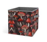 KWQDOZF Cesto portaoggetti durevole pieghevole con stampa di funghi rossi, organizer in tessuto con cubo e maniglia per ripostiglio