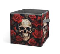 KWQDOZF Cesto portaoggetti pieghevole con stampa a forma di teschio rosa e rosso, organizer in tessuto con manico per ripostiglio