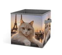 KWQDOZF Cesto portaoggetti pieghevole durevole con stampa di gatti parigini al tramonto, organizer in tessuto con maniglia per ripostiglio
