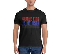 KWQDOZF Charlie Kirk è Il Mio Eroe T-Shirt Girocollo in Cotone vestibilità Classica Nera