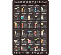 KWQDOZF Cocktail Knowledge Targa in metallo Ricette classiche per cocktail Poster in alluminio Casa Cucina Bar Caffetteria Club Decorazione murale Targa 12x16 pollici