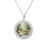 KWQDOZF Collana con ciondolo a forma di animale da favola, con cervo e fulvo, per donna, con catena in oro argentato, con castone di diamanti.