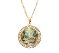 KWQDOZF Collana con ciondolo a forma di animale da favola, con cervo e fulvo, per donna, con catena in oro argentato, con castone di diamanti.