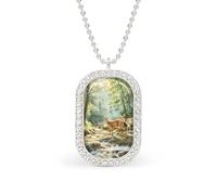KWQDOZF Collana con ciondolo a forma di animale da favola, con ciondolo a forma di cervo e fulvo, per donna, con catena quadrata in oro argentato e diamanti.