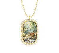 KWQDOZF Collana con ciondolo a forma di animale da favola, con ciondolo a forma di cervo e fulvo, per donna, con catena quadrata in oro argentato e diamanti.