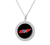 KWQDOZF Collana con ciondolo a forma di bandiera dello stato del Tennessee, per donna, con catena rotonda in oro argentato e diamanti.