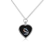 KWQDOZF Collana con ciondolo a forma di cuore con ceneri di animali domestici, pesce marlin che salta, onde dell'oceano al tramonto, mini custodia per cremazione di cani e gatti, ricordo