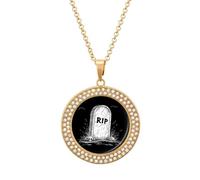 KWQDOZF Collana con ciondolo a forma di morte dei cartoni animati RIP per donna, alla moda, con catena rotonda in oro argentato e diamanti.