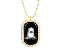 KWQDOZF Collana con ciondolo a forma di morte dei cartoni animati RIP per donna, alla moda, con catena quadrata in oro argentato e diamanti.