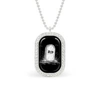 KWQDOZF Collana con ciondolo a forma di morte dei cartoni animati RIP per donna, alla moda, con catena quadrata in oro argentato e diamanti.