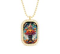 KWQDOZF Collana con ciondolo con foto ricordo personalizzata, con caramelle colorate e motivo alla moda di Halloween, per uomo e donna