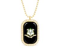KWQDOZF Collana con ciondolo dello Stato del Connecticut, USA, per donna, con catena quadrata in oro argentato e diamanti.