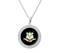 KWQDOZF Collana con ciondolo dello Stato del Connecticut, USA, per donna, con catena rotonda in oro argentato e diamanti.