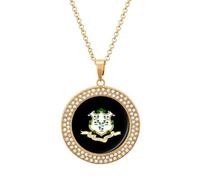 KWQDOZF Collana con ciondolo dello Stato del Connecticut, USA, per donna, con catena rotonda in oro argentato e diamanti.
