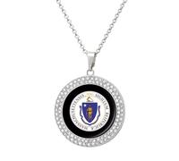 KWQDOZF Collana con ciondolo dello Stato del Massachusetts, Stati Uniti, per donna, alla moda, con catena rotonda in oro argentato e diamanti.