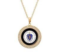 KWQDOZF Collana con ciondolo dello Stato del Massachusetts, Stati Uniti, per donna, alla moda, con catena rotonda in oro argentato e diamanti.