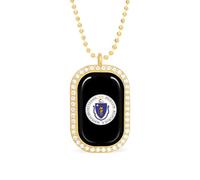 KWQDOZF Collana con ciondolo dello Stato del Massachusetts, Stati Uniti, per donna, con catena quadrata in oro argentato e diamanti.