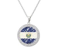 KWQDOZF Collana con ciondolo vintage con bandiera di El Salvador per donna, alla moda, con catena in oro argentato e diamanti.