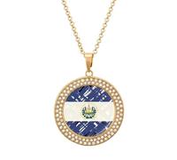 KWQDOZF Collana con ciondolo vintage con bandiera di El Salvador per donna, alla moda, con catena in oro argentato e diamanti.