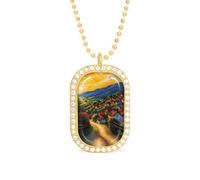 KWQDOZF Collana con foto di moda con paesaggio di un villaggio al tramonto, ciondolo ricordo personalizzato, gioiello per uomo e donna
