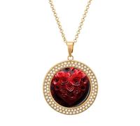 KWQDOZF Collana con stampa a forma di cuore e rosa rossa, delicato ciondolo con finto diamante