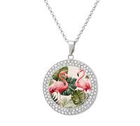 KWQDOZF Collana con stampa di foglie di palma e fenicotteri, delicato ciondolo con finto diamante
