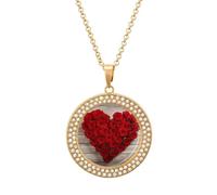 KWQDOZF Collana con stampa di rose rosse a forma di cuore, delicato ciondolo con finto diamante