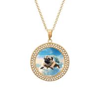 KWQDOZF Collana con stampa di un divertente carlino e tartaruga, grazioso ciondolo con finto diamante