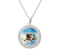 KWQDOZF Collana con stampa di un divertente carlino e tartaruga, grazioso ciondolo con finto diamante