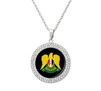 KWQDOZF Collana divertente con lo stemma della Siria, in lega, con ciondolo a forma di cerchio con diamanti, in oro e argento, per uomo e donna.