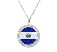 KWQDOZF Collana rotonda personalizzata con bandiera Paisley di El Salvador, ciondolo con diamanti, regalo di gioielli ricordo personalizzato per uomo e donna