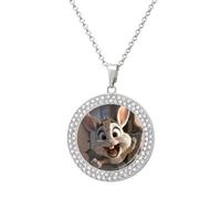 KWQDOZF Collana rotonda personalizzata con ciondolo di diamanti e immagine del coniglio nella tana, regalo di gioielli ricordo personalizzato per uomo e donna