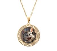 KWQDOZF Collana rotonda personalizzata con ciondolo di diamanti e immagine del coniglio nella tana, regalo di gioielli ricordo personalizzato per uomo e donna