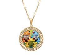 KWQDOZF Collana rotonda personalizzata con tre rane, ciondolo con diamanti, regalo di gioielli ricordo personalizzato per uomo e donna
