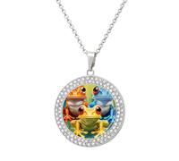 KWQDOZF Collana rotonda personalizzata con tre rane, ciondolo con diamanti, regalo di gioielli ricordo personalizzato per uomo e donna