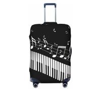 KWQDOZF Coprivaligia nero con tasti di pianoforte bianchi e note musicali, protezione lavabile per valigia da viaggio in fibre altamente elastiche, adatta a valigie di grandi dimensioni