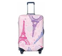 KWQDOZF Coprivaligia per valigie con torre Eiffel di Parigi, elastico lavabile, sfondo rosa con amore, protezione per valigie, custodia protettiva per valigia da viaggio per bambini e adulti, XL