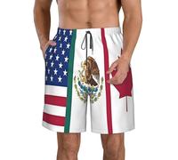 KWQDOZF Costume da Bagno da Uomo con Bandiera dell'amicizia tra America, Canada e Messico, ad Asciugatura Rapida, Ideale per la Spiaggia e la Spiaggia, con Tasche.