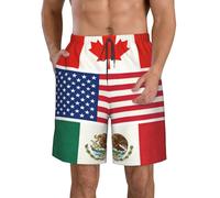 KWQDOZF Costume da Bagno da Uomo con Bandiera dell'amicizia tra America, Canada e Messico, ad Asciugatura Rapida, Ideale per la Spiaggia e la Spiaggia, con Tasche.