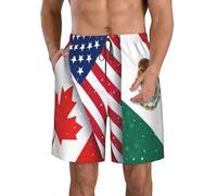 KWQDOZF Costume da Bagno da Uomo con Bandiera dell'amicizia tra America, Canada e Messico, ad Asciugatura Rapida, Ideale per la Spiaggia e la Spiaggia, con Tasche.